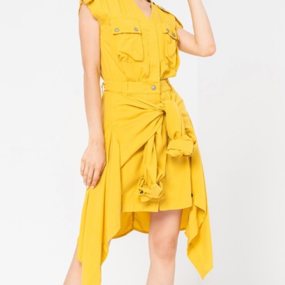 Diesel Mustard Sleeveless D-Giuditta Tie-Front Casual Rocker Dress Size XS Italy - Picture 1 of 16